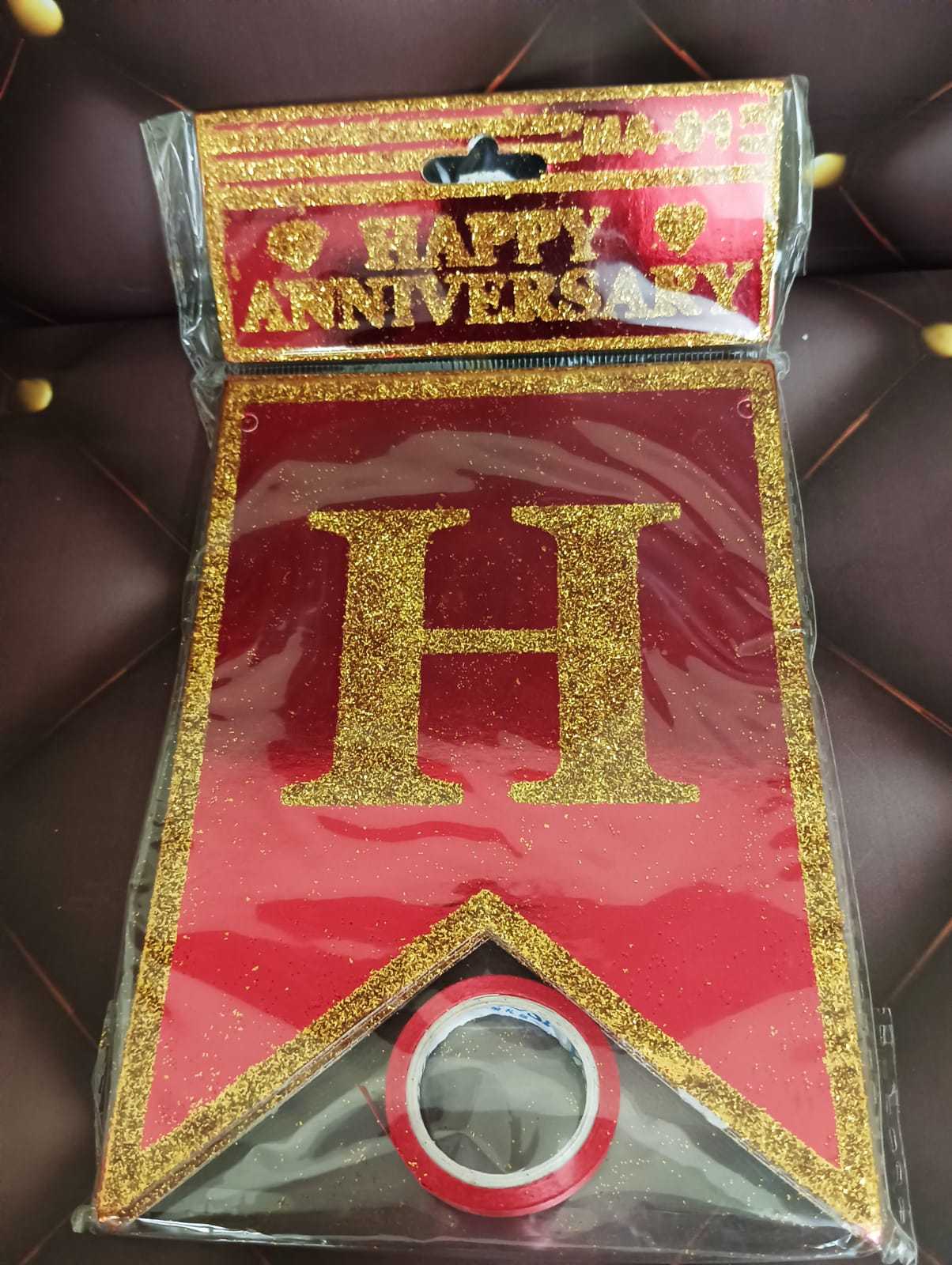 Happy Anniversary Banner-Red With Glitter
